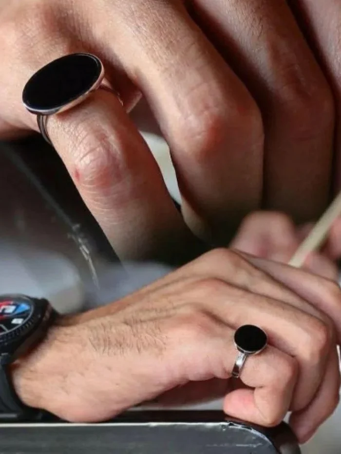 خاتم ملكي فضة 925 حجر اسود بيضاوي